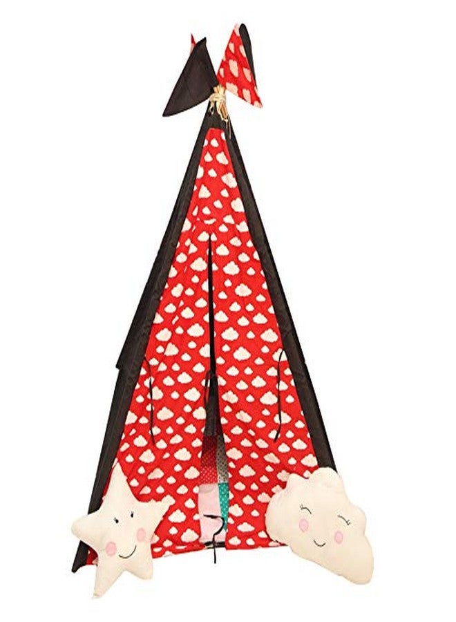 CREATIVE TEXTILES Tent House for Kids Teepee Play Tent for Kids, Portable Teepee Flag House for Boys & Girls, Play House for Indoor & Outdoor with Baby Pillow and Cushions-Black - Image 4